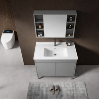 Meuble-lavabo suspendu avec étagères ouvertes et porte coulissante, armoire de rangement murale, mobilier de salle de bain moderne et minimaliste