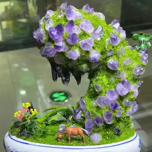 Keramik Kunststoff gefälschte grüne Pflanzen Mini Kristall Bonsai für Home Office Dekoration
