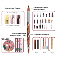 Pinceaux professionnels pour nail art en poils de Kolinsky, manche en bois, virole sertie, pour poudre acrylique, différentes tailles américaines # 8-20