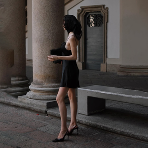 Màu Đen Satin Sáng Bóng Spaghetti Dây Đeo Plunge Cổ Backless Mini Sexy Thanh Lịch Buổi Tối Đảng Skinny Phù Hợp Với Phụ Nữ Ăn Mặc - Product Image 3