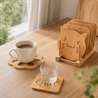 Ensemble de sous-verres en bambou personnalisables avec support, gravure laser, pour cadeaux d'entreprise et de pendaison de crémaillère, vente en gros