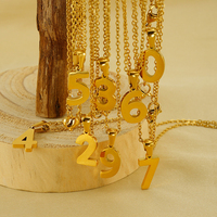 Elegante Collar con Colgante de Número Angelical de la 0 a la 9 para Mujer, Chapado en Oro de 18K con PVD Antideslustre, Acero Inoxidable 316L