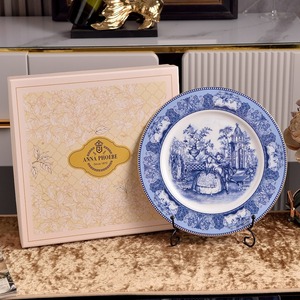 England Style Europe Modern Blue and White Round Ceramic Plates <b>Dinnerware</b> <b>Set</b> Customized Brand Dishes Portable <b>for</b> Gift - Product Image 3