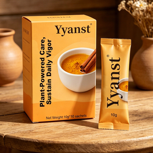 Polvo de bienestar a base de plantas con especias cálidas de cúrcuma y canela, 10g*10 sobres, caja de papel naranja para el cuidado diario y vigorizado en el hogar. - Product Image 3