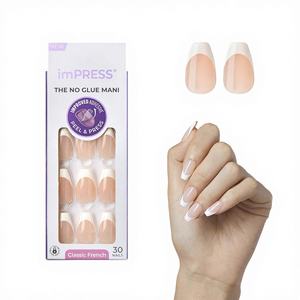 KISS ImPRESS Ongles à presser sans colle, French <span class=keywords><strong>Beige</strong></span>, taille moyenne, forme cercueil, 30 ongles, boîte en plastique, comprend un tampon de préparation, un bâton de manucure - Product Image 1