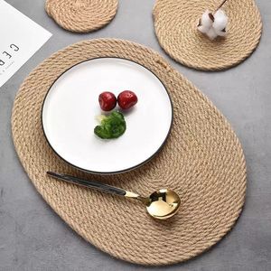 Sets de table nordiques en coton tressé, dessous de verre en paille tressée, dessous de bol japonais en coton et lin, dessous de pot, pour table à manger - Product Image 2