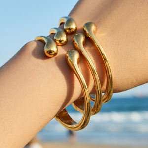 Gold Plated Water Drop Cuff Bracelets Unisex TrendyBangles <b>Set</b> - Product Image 1