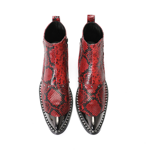 Bottes de <span class=keywords><strong>moto</strong></span> de luxe NA878 rouges pour hommes, en cuir véritable, à fermeture éclair, style punk, bottines gothiques à <span class=keywords><strong>talon</strong></span> <span class=keywords><strong>haut</strong></span> en cuir de vachette, chaussures de fête et de mariage - Product Image 5