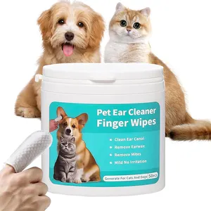 Tisu jari pembersih telinga hewan peliharaan, katun lembut bertekstur anjing kucing untuk menghilangkan kotoran tungau