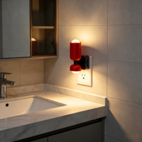 Veilleuse LOHAS moderne avec boîtier rouge en forme de trompette, lumière blanc chaud, intensité réglable, à brancher, pour salle de bain et chambre à coucher