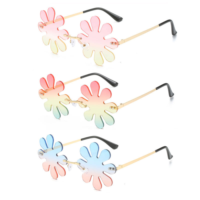 DL Glasses Style Beautiful Rimless Flower Shaped Sunglasses Metal Cut  Frameless Novelty Women's Party Floral Sun Glasses 2023