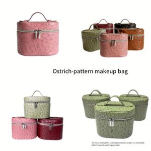 Luxury Ostrich Grain PU Leather Large Zipper Closure Foldable <b>Makeup</b> <b>Box</b> Portable Travel for Organizer - Product Image 3