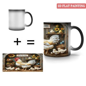 Frosted Black 11oz Heat Activated Color Changing Sublimation Mug With <b>Chicken</b> Farm Design 2D Flat <b>Painting</b> - Product Image 5
