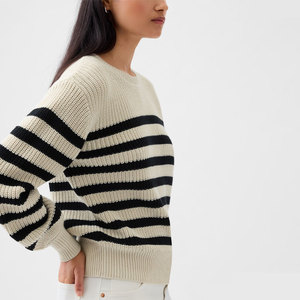 Áo len dệt kim nữ mùa đông Áo chui đầu dệt kim dài tay kẻ sọc cổ tròn lạ mắt - Product Image 4