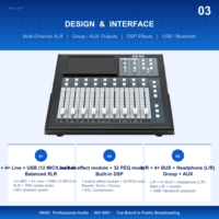 Console de mixage numérique compacte 16 canaux HKNC HG-GI2M16 avec écran rétroéclairé et égaliseur complet pour scène, conférence, sonorisation en direct et diffusion PA