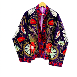 Hand Embroidered Floral Velvet Coat Bohemian Style Full Sleeve Turn-down Collar Casual Outerwear for Women Autumn - Product Image 1