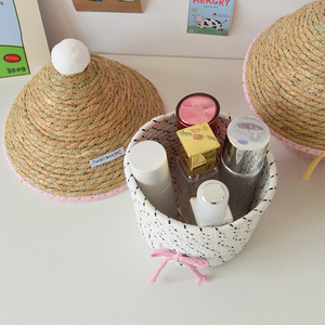 Boîte <span class=keywords><strong>de</strong></span> <span class=keywords><strong>rangement</strong></span> créative en coton tissé anti-poussière avec couvercle, panier <span class=keywords><strong>de</strong></span> bureau en tissu, organisation pour table d'appoint, décoration intérieure - Product Image 5