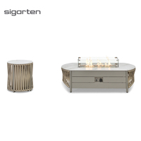 Table de feu au propane Sigarten moderne en aluminium avec dessus en pierre frittée et revêtement céramique, foyer rond à gaz pour terrasse extérieure