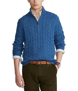 Blusa masculina com gola quadrada e zíper de alta qualidade, blusa de malha de gola comprida com gola virada para baixo, blusa de lã de malha para homens, logotipo personalizado