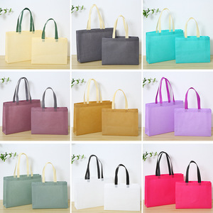 Non-Woven Shopping Tote Bag <b>Medium</b> Size Top Handle Groceries Carry Bag Red Blue <b>Brown</b> Colors PP Webbing Handles - Product Image 2