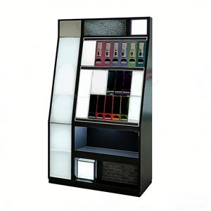 Expositor profesional para productos de peluquería con luz LED, vitrina metálica de pie para coloración capilar, tinte para el cabello y merchandising minorista. - Product Image 2