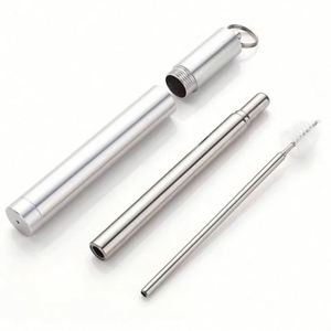 Fashion Promotional Foldable Reusable Stainless Steel Drinking Straw <b>Keychain</b> Case Collapsible Telescopic Portable - Product Image 2