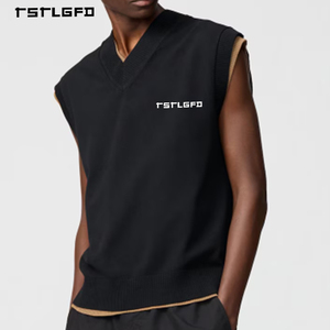 Chaleco de Punto Personalizado Extra Grande con Cuello en V, de Peso Medio, Color Sólido, Hombros Caídos, para Hombre - Product Image 1