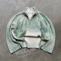 Pull tricoté pour homme à demi-zip, style streetwear, côtelé, effet délavé vintage, avec logo personnalisé, par fabricants de tricots