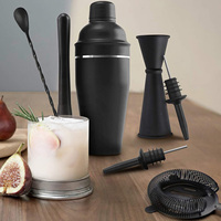 Juego de Coctelería Negro Mate de 7 Piezas con Jigger, Muddler, Colador, Cuchara y Tenedor para Bar en Casa, Bartender y Fiestas