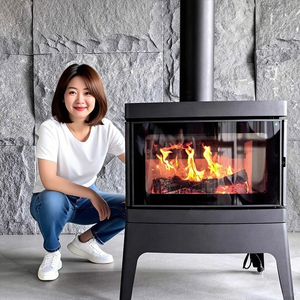 Cheminée moderne en acier à <span class=keywords><strong>bois</strong></span> <span class=keywords><strong>avec</strong></span> <span class=keywords><strong>ventilateur</strong></span> à convection pour hôtel, appartement, villa, maison d'hôtes, chauffage intérieur et usage décoratif - Product Image 2