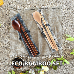Japandi Design Eco-Friendly Reusable Wood Flatware Set Includes Chopsticks Spoon <b>Cloth</b> Bag for Travel Camping - Product Image 4