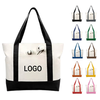 Grand sac fourre-tout en coton bicolore avec poche avant et longues poignées, sac de courses robuste pour cadeau promotionnel d'entreprise
