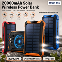 Banco de Energía Solar de 20000 mAh/10000 mAh con Carga Inalámbrica de 10W, Cargador Solar Portátil con Salida USB para Emergencias, Camping y Teléfono