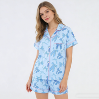 Ensemble de pyjama deux pièces décontracté pour femme, manches courtes, été-automne, en tissu tricoté doux, taille élastique, vente en gros