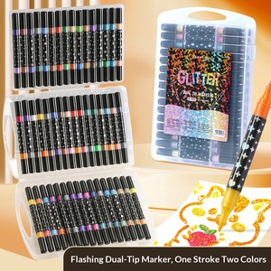 Penna Glitterata, Pennarello Acrilico con Punta Morbida, Non Tossico per Bambini, a Base d'Acqua, 48 Colori, Effetto Perlescente e Sabbia Liquida per Diari - Product Image 1