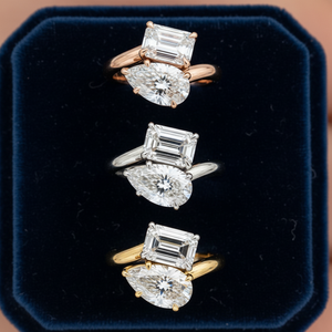 خاتم تو آي إم أو من الذهب الأصفر عيار 14 قيراط مع ألماس مختبري 3.0 قيراط بقطع كمثري وزمردي، خاتم خطوبة للنساء بحجرين - Product Image 5