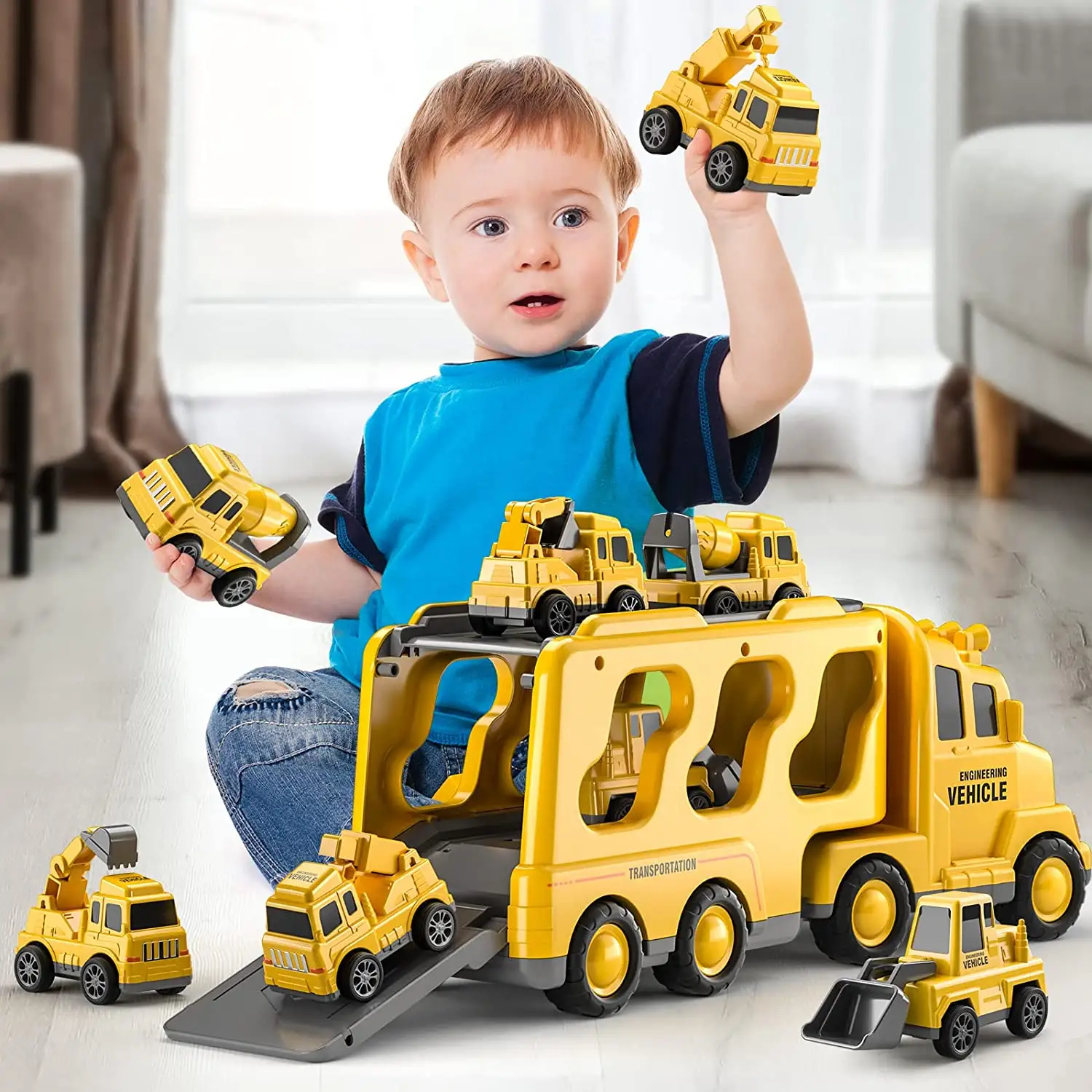 卸売5 in1プラスチックキャリアトラック車摩擦パワーおもちゃライトサウンドより大きな輸送建設おもちゃ子供用