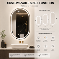 Miroir LED ovale intelligent anti-buée personnalisé par le fabricant, écran tactile, gradation 3 couleurs, Bluetooth, pour salon et hôtel