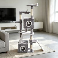 Arbre à chat multi-niveaux gris, poteaux à gratter en sisal, doubles condos en peluche, échelle et rampe, jouets suspendus, pour chatons d'intérieur