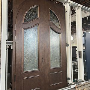 Porte de villa <span class=keywords><strong>à</strong></span> double entrée, style européen, arquée, finition cuivre, porte de sécurité décorative, sur mesure, portes en aluminium et bois. - Product Image 4