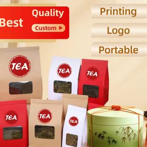 Sacs d'emballage pour thé en papier kraft avec fermeture à lien métallique, fenêtre transparente en aluminium, auto-scellants et refermables, avec logo - Product Image 6