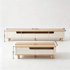 2026 New Cream-Style Eco-Friendly TV Cabinet Coffee <b>Table</b> Set Nordic <b>Wood</b> Design for <b>Small</b> Living Rooms Floor-Standing - Product Image 4