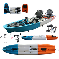 Kayak de pêche tandem modulaire 14 pieds, 3 pièces, à pédales, pour 2 personnes, en HDPE, stable et économique