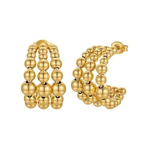 Pendientes de Aro en Forma de C de Acero Inoxidable Chapados en Oro de 18K Estilo Europeo Americano, Modernos, de Alta Gama, Personalizados con Perlas para Mujer - Product Image 1