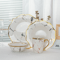 Assiette à soupe de luxe en porcelaine motif floral nordique, bord doré, vaisselle à motif marbré, écologique, pour le petit-déjeuner des hôtels du Shanxi
