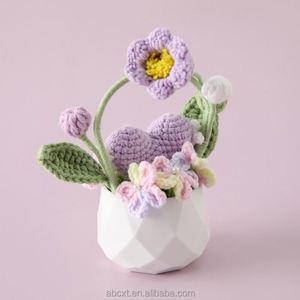Artificial Flowers Handmade Knitted Yarn Crochet Floral Rose <b>Baskets</b> for Home Decor - Product Image 5