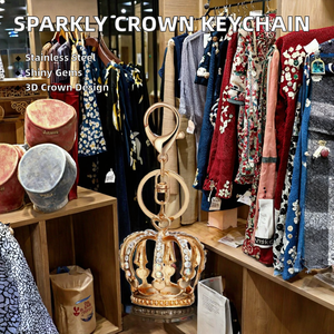 CHENXI Porte-clés en acier inoxydable avec strass en cristal scintillant, couronne 3D vintage et pendentifs breloques - Design mousqueton tendance - Product Image 2