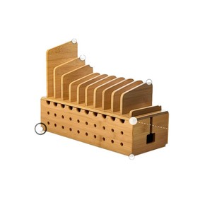 Estante de almacenamiento de escritorio de bambú para cables y dispositivos, organizador de carga multiusos, estilo sencillo, material de madera duradero - Product Image 5