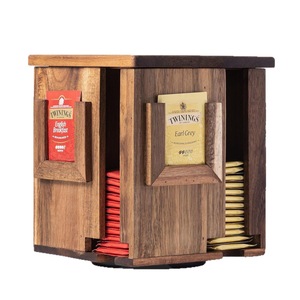 Wooden Tea Bag <b>Storage</b> <b>Box</b> Rotating Desktop Organizer Solid Wood Multi Compartment For Office <b>Kitchen</b> Use - Product Image 1