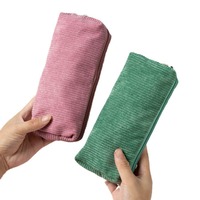 Trousse à crayons personnalisée pour écoliers, garçons et filles, série couleur unie, esthétique tendance, en velours côtelé, organiseur de maquillage